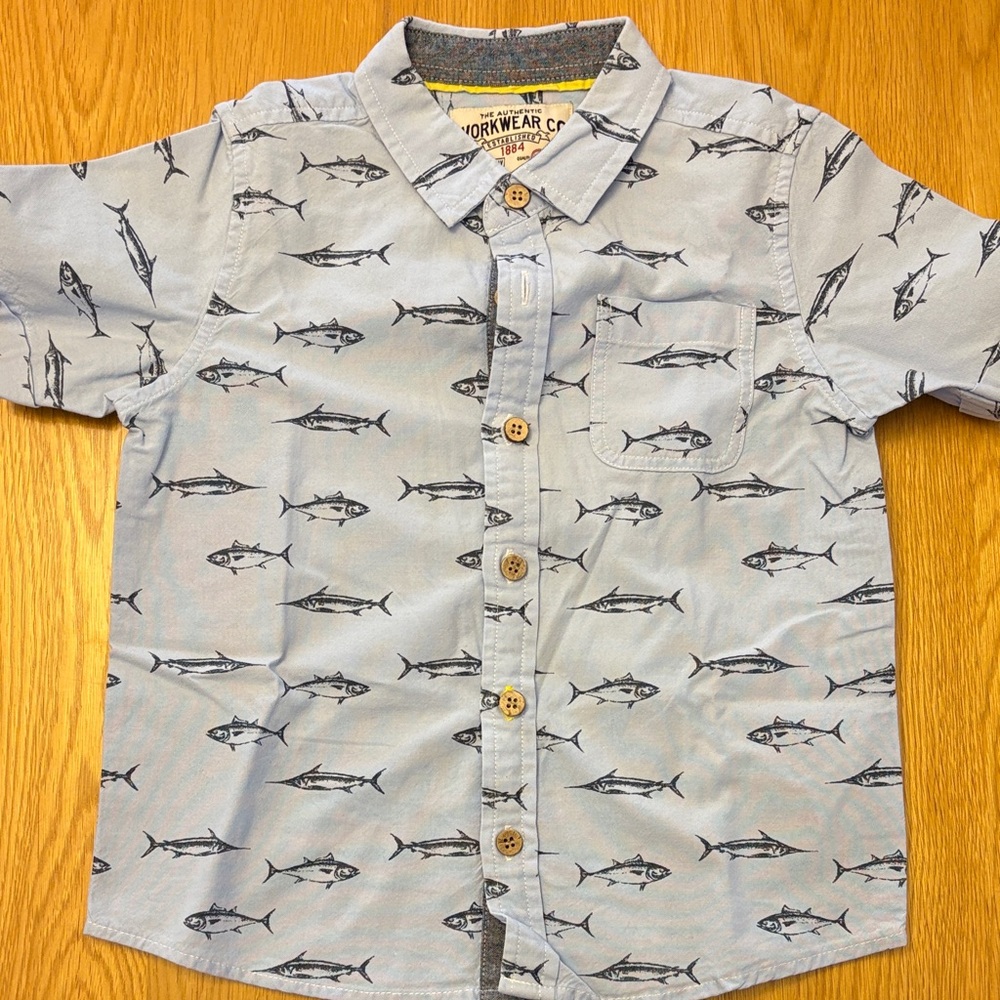Blue Fish Print Kids Shirt size 4-5 years